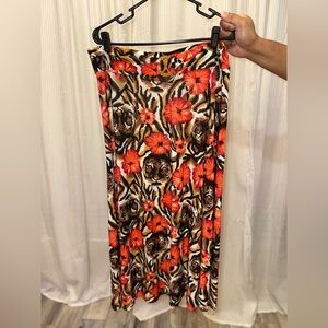 Emily Stacy Tiger Hibiscus Floral Print Maxi Skirt Women’s 2X Vintage